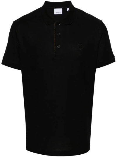 Burberry Cotton Polo Shirt With Embroidered Logo In Black