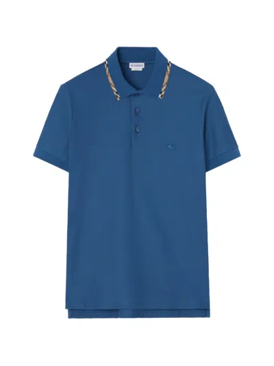 Burberry Logo Cotton Polo Shirt In Blue