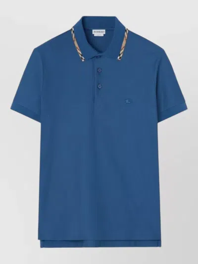 Burberry Logo Cotton Polo Shirt Contrasting Collar In Blue
