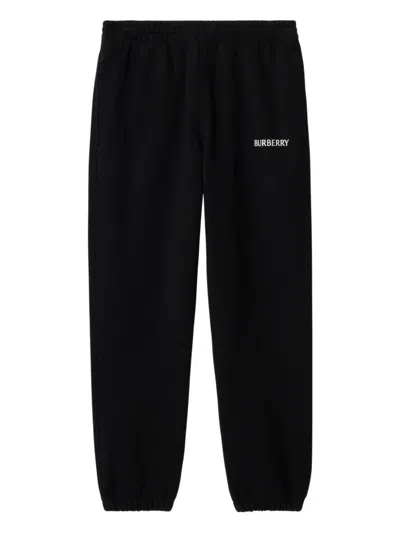 Burberry Logo Cotton Track Pants In Black