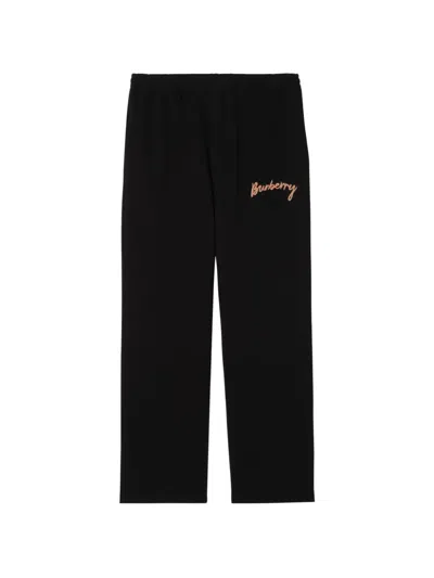 Burberry Logo Cotton Track Trousers In Black