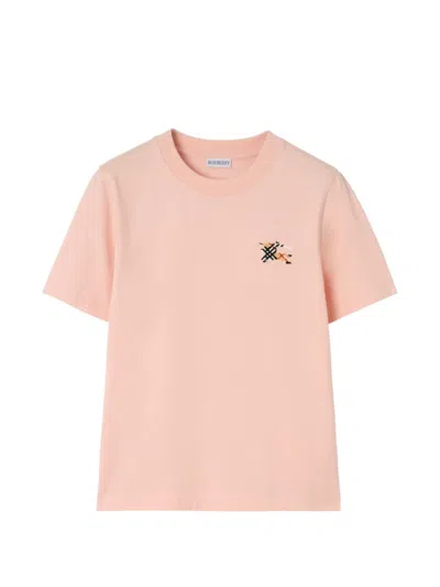 Burberry Women Pink Logo Crew Neck T-shirt In Multi