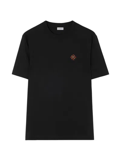 Burberry Logo-embroidered Cotton T-shirt In Black
