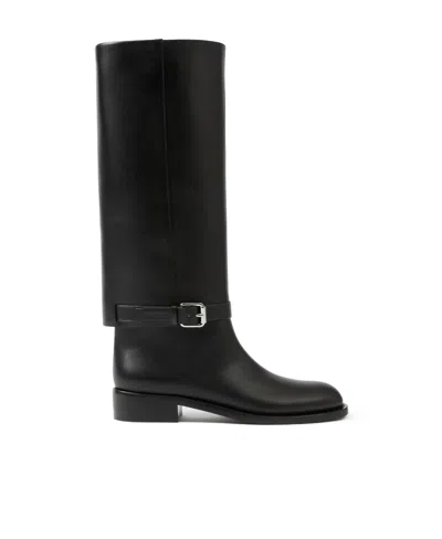 Burberry Logo Debossed Almond-toe Boots In Black