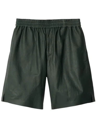 Burberry Logo-debossed Leather Shorts In Grün