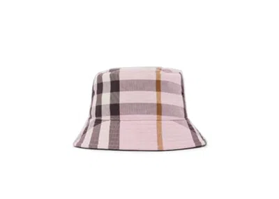 Pre-owned Burberry Logo Detail Check Cotton Bucket Hat In Pink/black