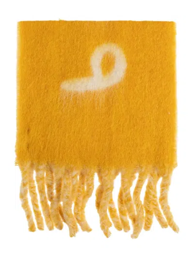 Burberry Logo-detail Fringed Scarf In Yellow