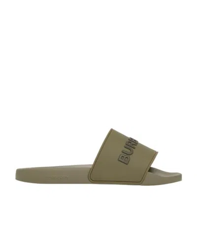 Burberry Logo Detail Two-tone Slides In Green