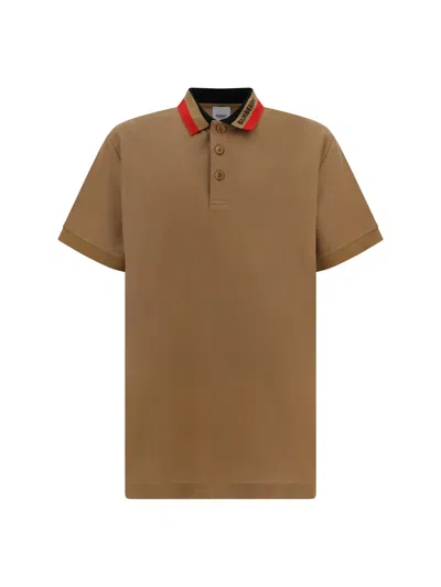 Burberry Logo Detailed Short Sleeved Polo Shirt In Camel