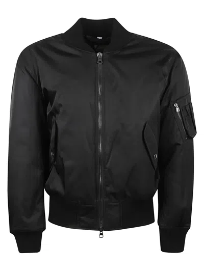 Burberry Chequered Crest Bomber Jacket In Black