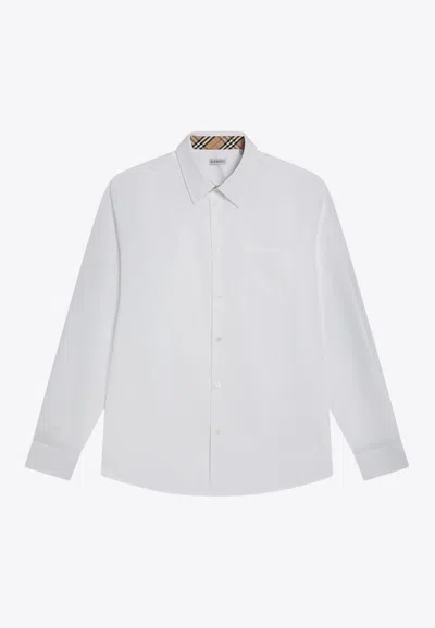 Burberry Logo Embroidered Buttoned Shirt In White