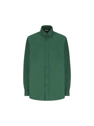 Burberry Logo Embroidered Buttoned Shirt In Green