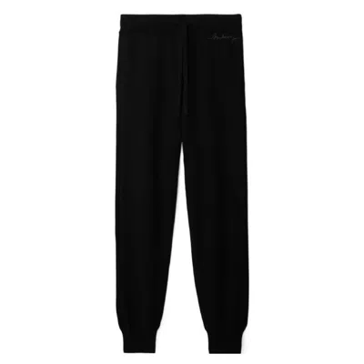 Burberry Logo Embroidered Cashmere Jogging Pants In Black