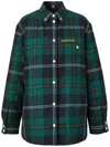 Burberry Embroidered Logo Check Wool Overshirt Dark Viridian Green In Green