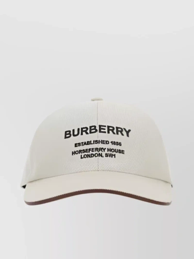 Burberry Logo Embroidered Cotton Cap In Cream
