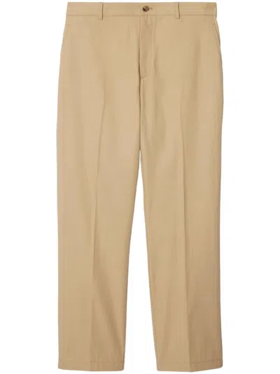 BURBERRY LOGO-EMBROIDERED COTTON CHINO TROUSERS