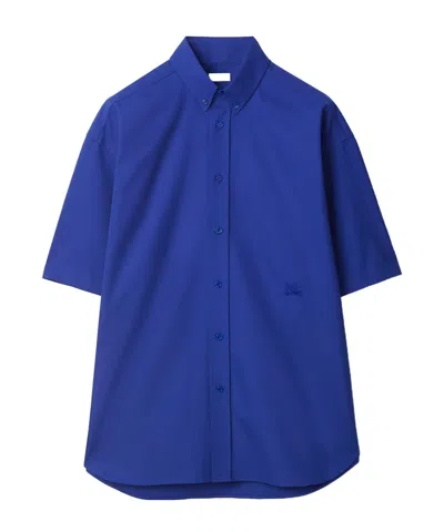 Burberry Logo-embroidered Cotton Shirt In Blue