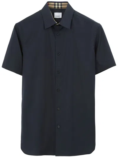 Burberry Logo-embroidered Cotton Shirt In Black
