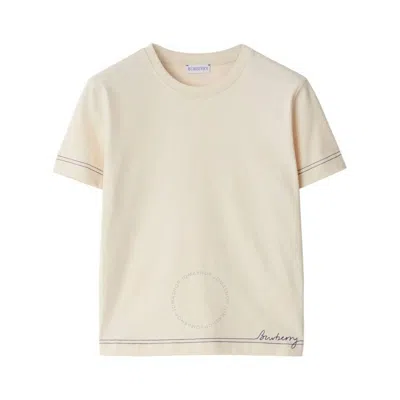 Burberry Logo Embroidered Cotton T-shirt In Soap