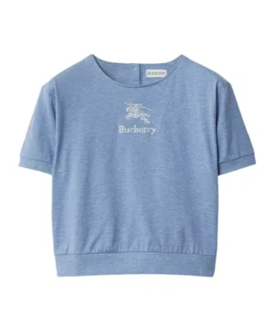 Burberry Logo-embroidered Cotton T-shirt In Blue
