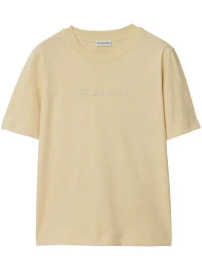 Burberry Intricate Logo Emboridered Femimine Fit T-shirt In Candle