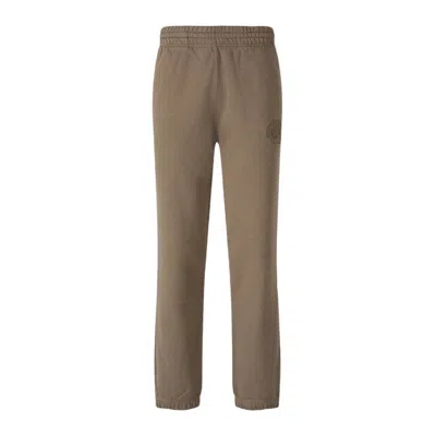 Burberry Logo Embroidered Cotton Trousers In Brown