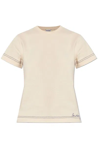 Burberry Logo Embroidered Crewneck T In Neutrals