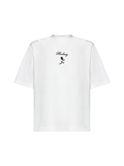 Burberry Rose Embroidered Logo Cotton Jersey T-shirt In White