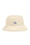 BURBERRY BURBERRY LOGO EMBROIDERED CRINKLED QUILTED BUCKET HAT