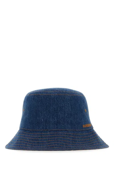 Burberry Logo Embroidered Denim Bucket Hat In Blue