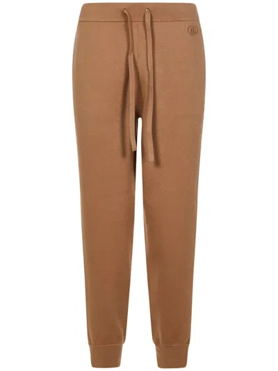 Burberry Logo Embroidered Drawstring Jogging Pants In Beige