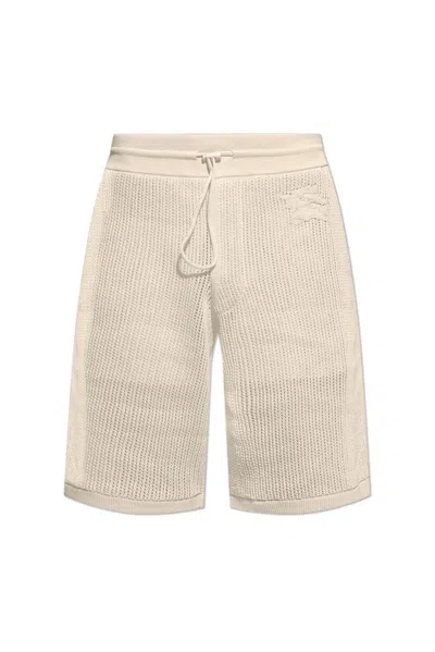 Burberry Logo Embroidered Drawstring Mesh Shorts In Beige
