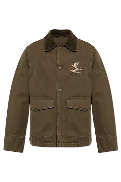 Burberry Corduroy-trimmed Cotton Twill Field Jacket In Green