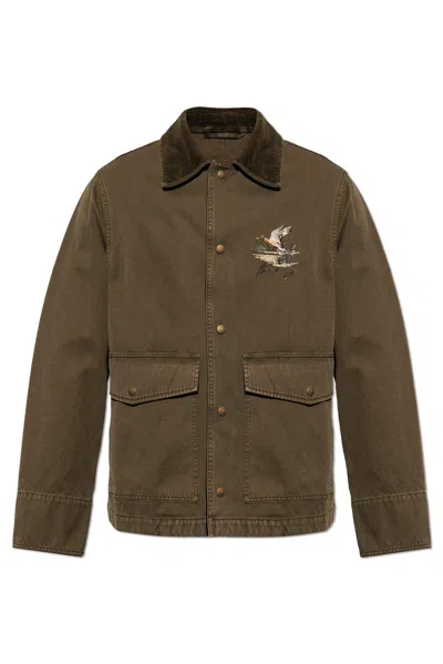 Burberry Corduroy-trimmed Cotton Twill Field Jacket In Green
