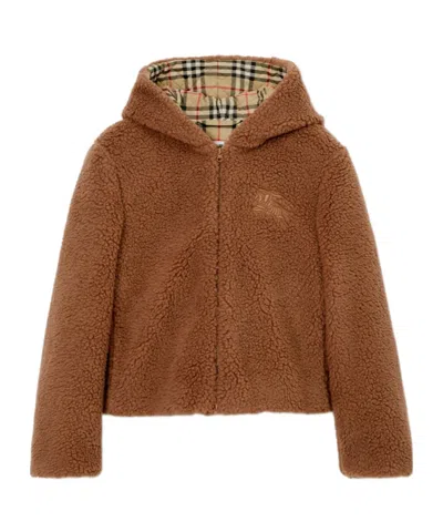Burberry Logo-embroidered Fleece Jacket In Brown