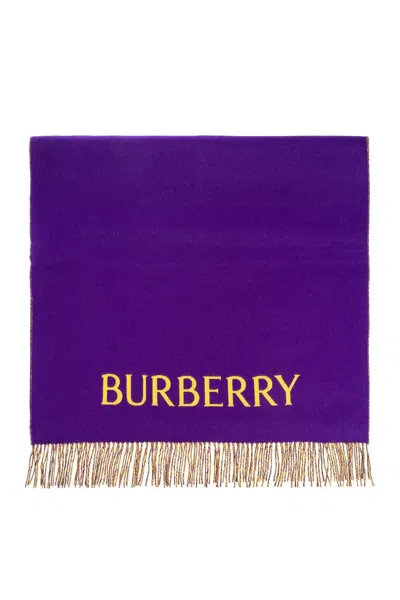 BURBERRY LOGO EMBROIDERED FRINGED-EDGE SCARF
