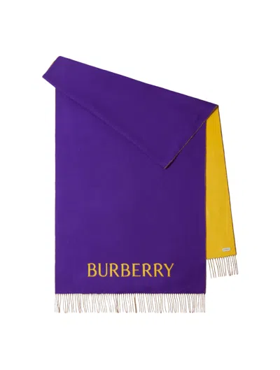 Burberry Logo Embroidered Fringed-edge Scarf In Royal Pear