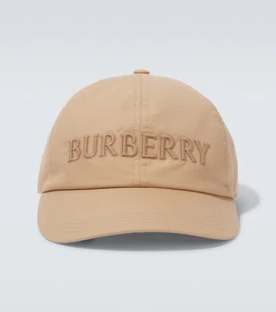 Burberry Logo Embroidered Gabardine Baseball Cap In Beige