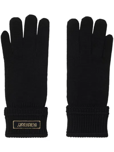 Burberry Logo-embroidered Gloves In Black