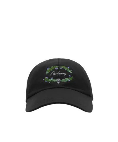 Burberry Logo Embroidered Hat In Black