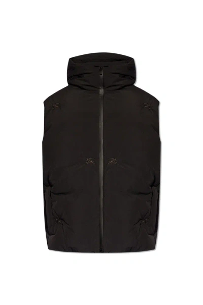 Burberry Logo Embroidered Hooded Down Gilet In Black