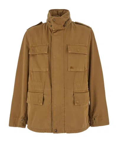 Burberry Logo Embroidered Hooded Jacket In Brown