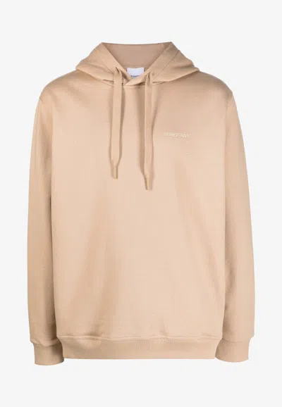 Burberry Logo-embroidered Hooded Sweatshirt In Beige