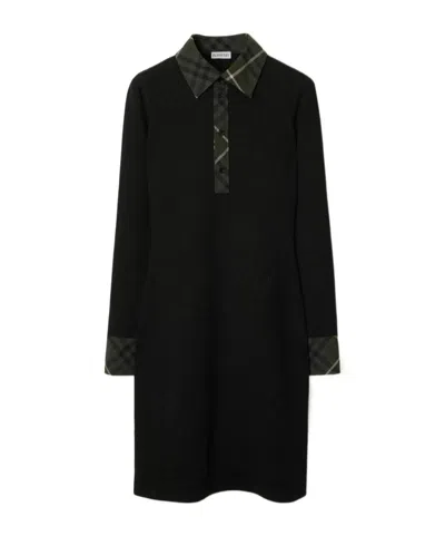 Burberry Check Long-sleeve Polo Dress In Charcoal Melange