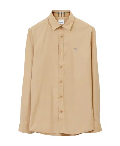 Burberry Logo-embroidered Long-sleeve Shirt In Brown