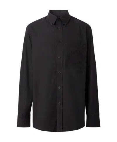 Burberry Logo-embroidered Long-sleeved Shirt In Black
