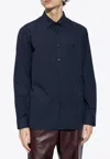 Burberry Logo-embroidered Long-sleeved Shirt In Navy