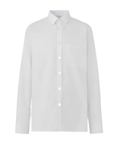 Burberry Logo-embroidered Long-sleeved Shirt In White