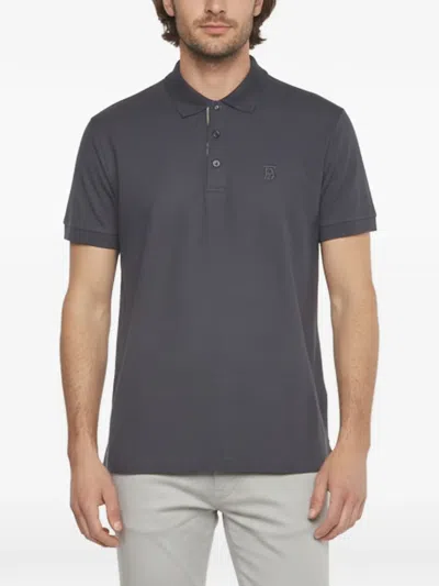 Pre-owned Burberry Logo Embroidered Polo Shirt In Grey