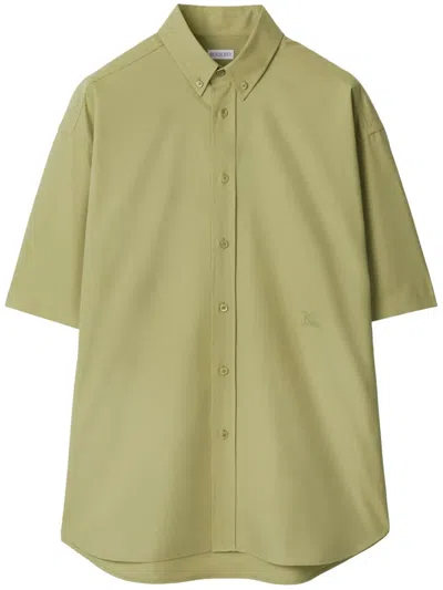 Burberry Logo-embroidered Poplin Shirt In Green